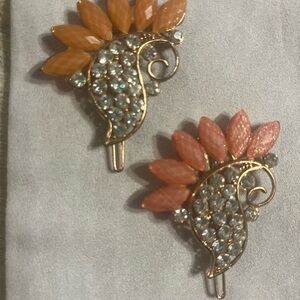 Gold and Pink Crystal Hair Clips